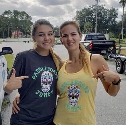 paddleboard junkie tshirts on two women